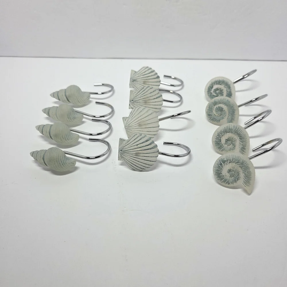 Coastal-Beach Shower Curtain Hooks 12 pk -Coral & Shell Designs
